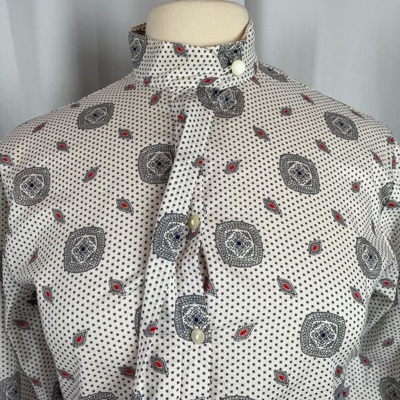 Pendleton Vintage Top Size 6 Petite White Gray Geometric Secretary Cotton 90s - Picture 3 of 13